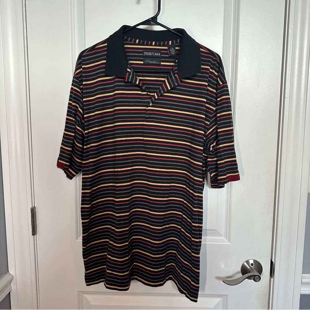 TEHAMA Black Polo with Multi-Colored Stripes